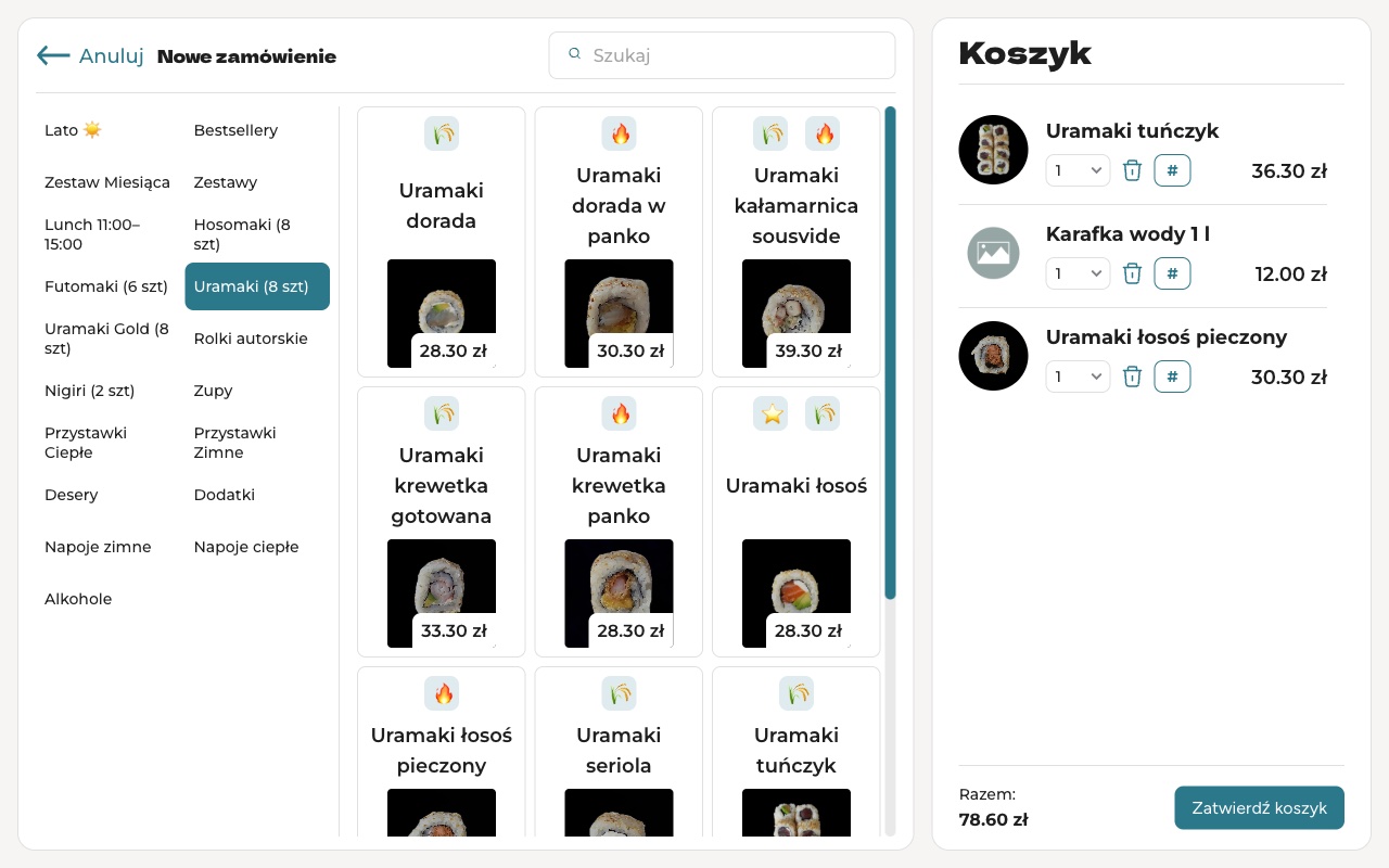 Kasa we FlowPOS na tablecie: rachunek, dodatki i płatność na jednym ekranie (lokal demo)
