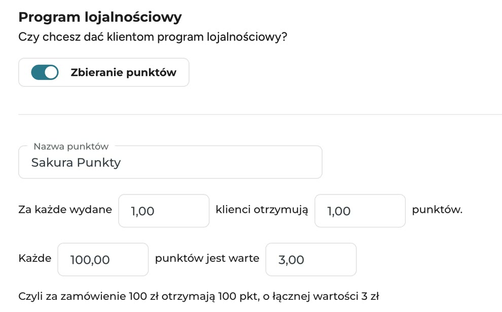 Program lojalnościowy w panelu FlowPOS: nazwa punktów, przelicznik i wartość